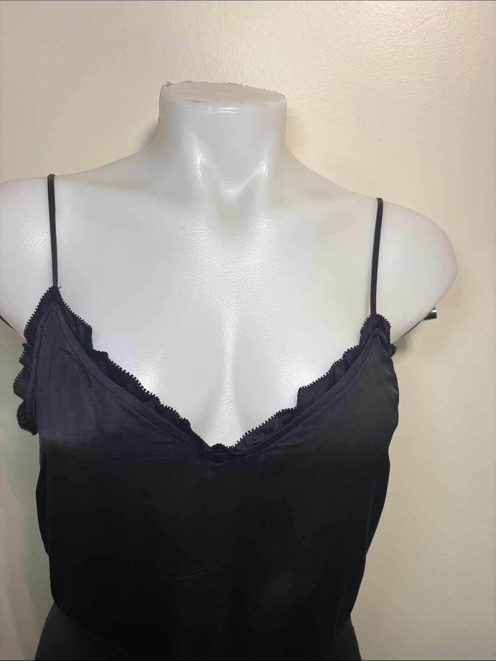 Wilfred Sonnet Slip Dress Black Satin Lace Trim Midi Dress Size 4 | Aritzia - Picture 6 of 12